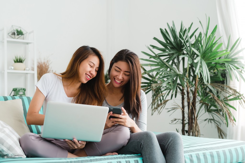 girls interacting with their devices