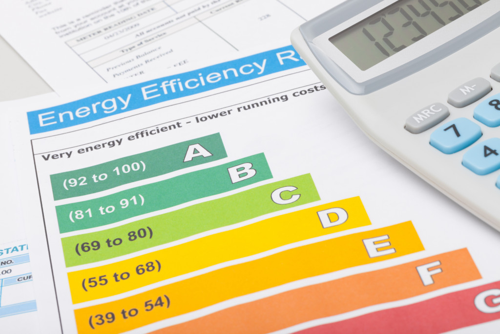 A colorful energy efficiency document with a calculator